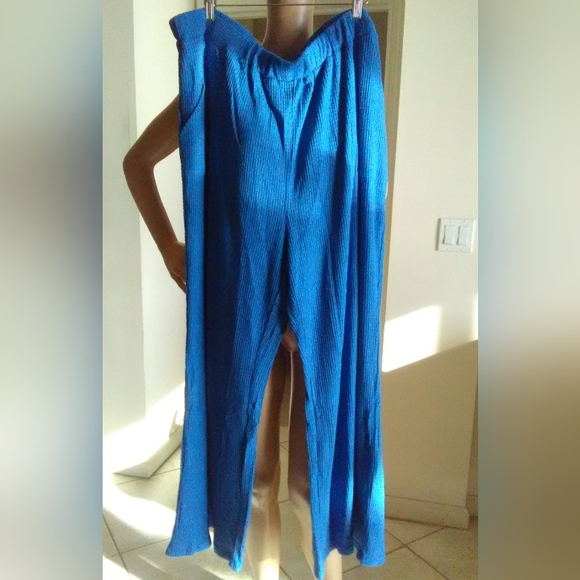 BNWOT LADIES LOUNGE PANTS BY RETREAT BLUE W/ PKTS WIDE LOOSE LEG SZ. 3X - Picture 2 of 9